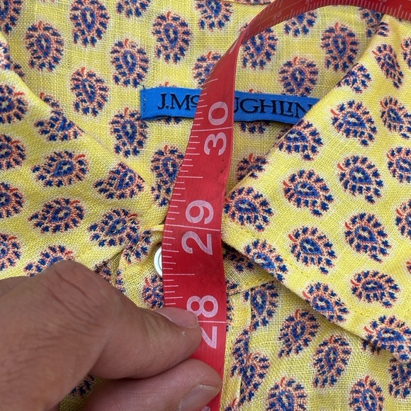 J McLaughlin Shirt Mens Linen XL Button Up Yellow Blue Orange Paisley L/S - Picture 11 of 11